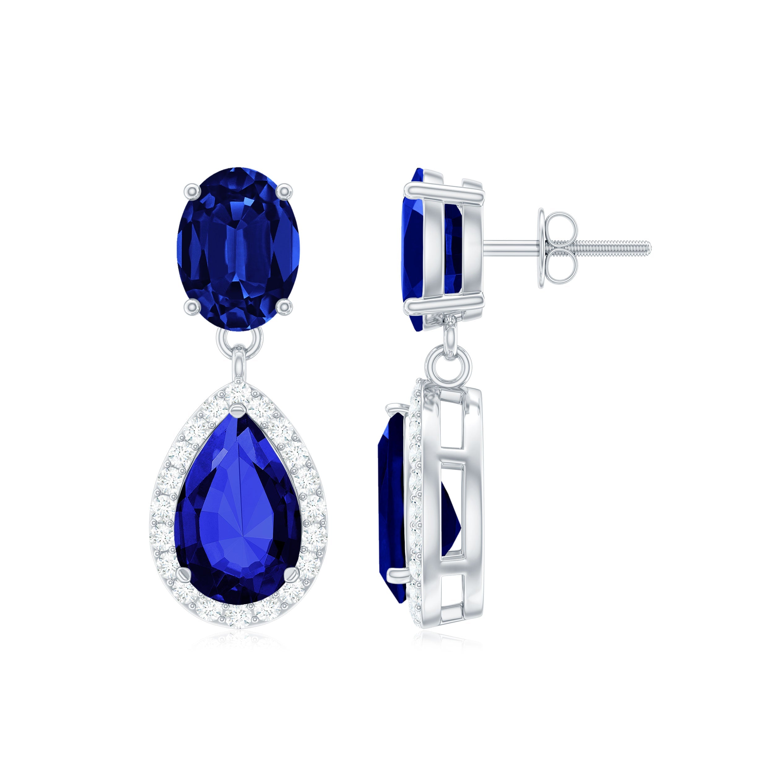 Lab Grown Blue Sapphire Teardrop Earrings with Moissanite