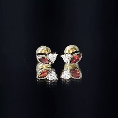 Marquise Cut Garnet Stud Earrings with Moissanite