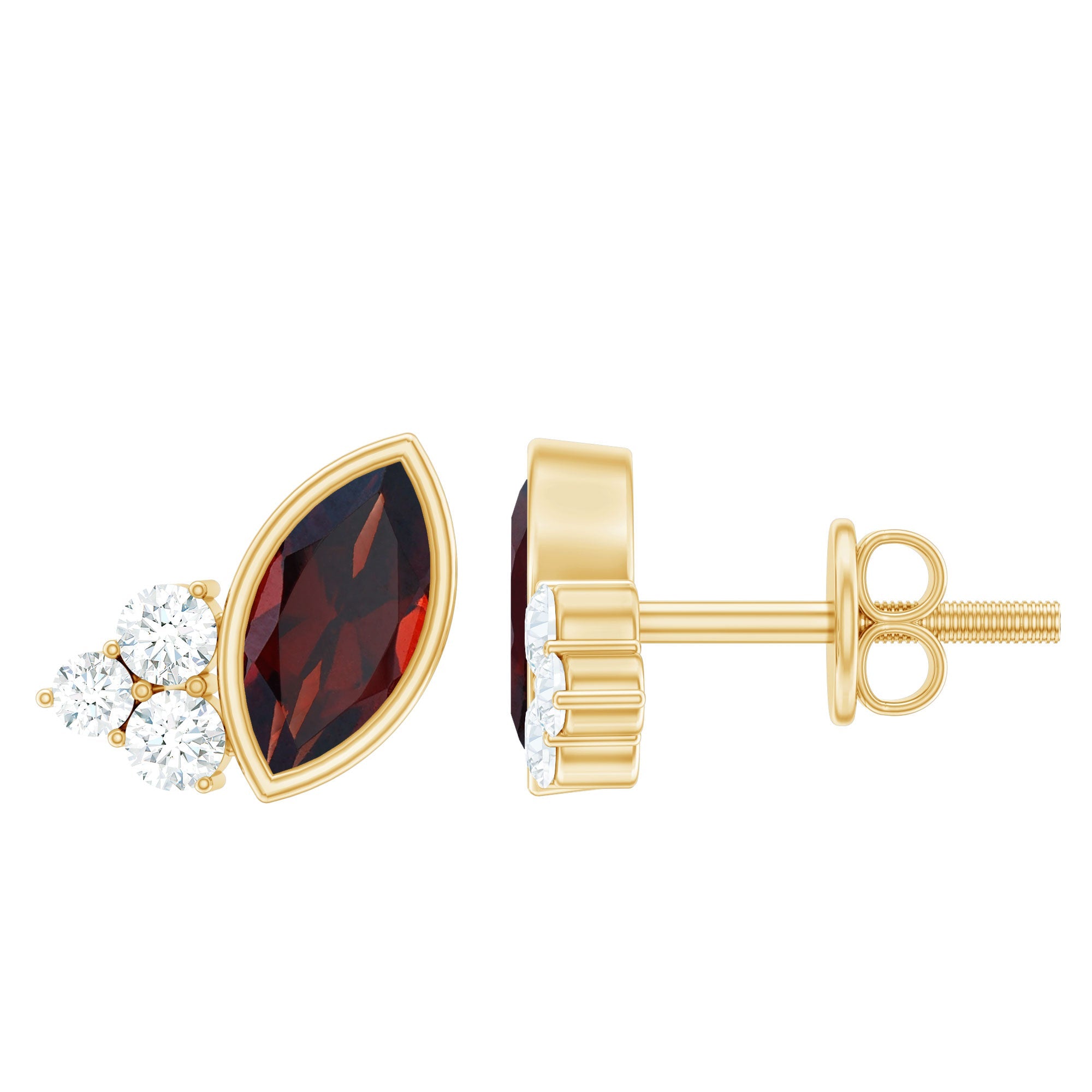 Marquise Cut Garnet Stud Earrings with Moissanite