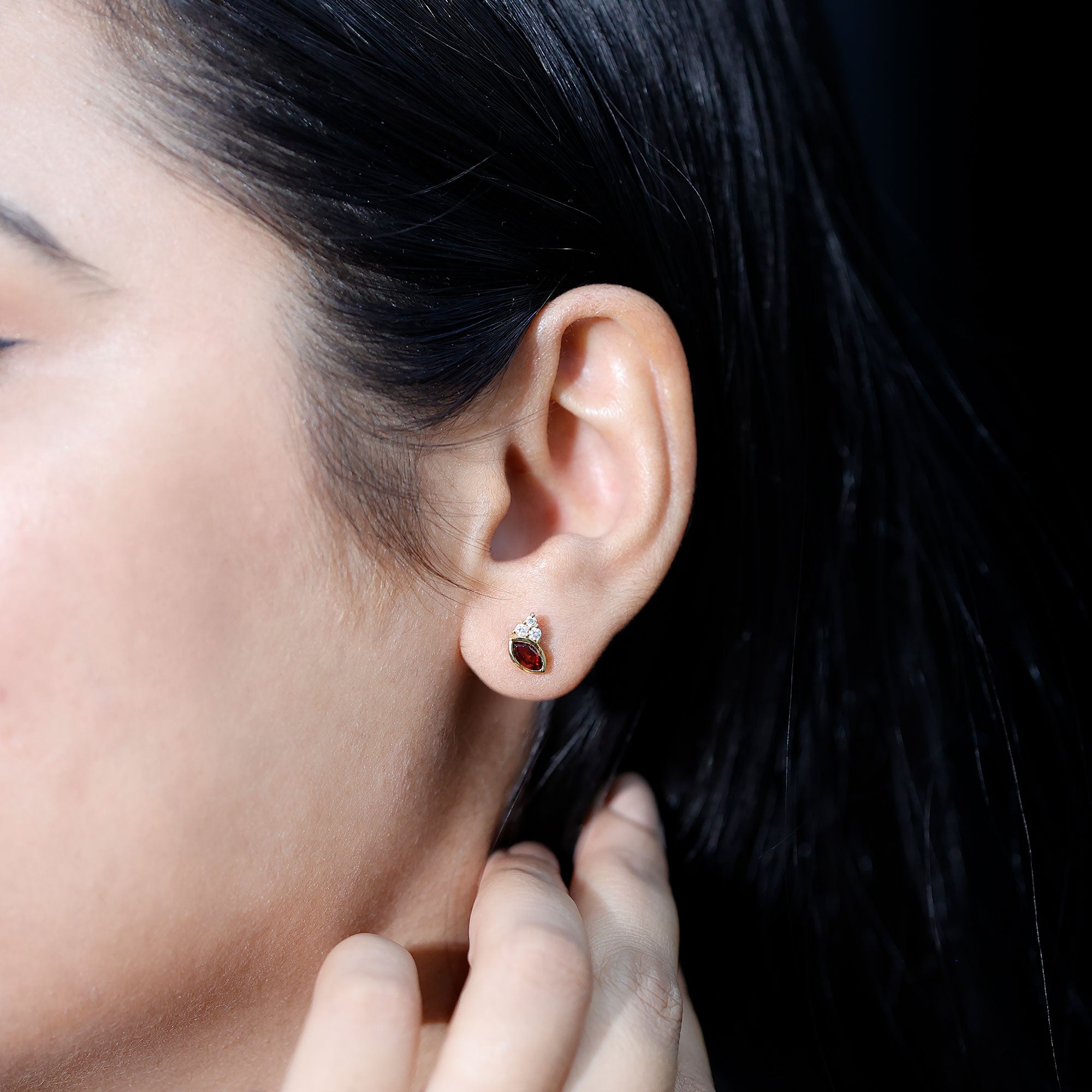 Marquise Cut Garnet Stud Earrings with Moissanite