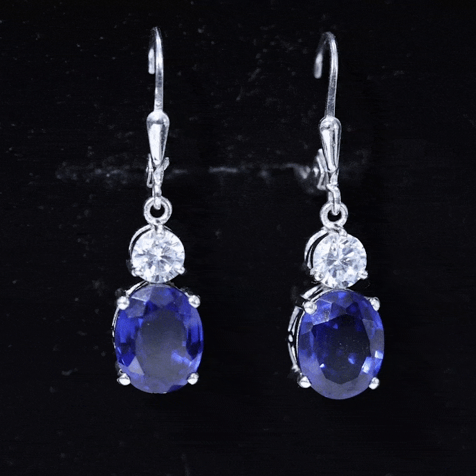 Lab Grown Blue Sapphire Drop Hoop Earrings with Moissanite