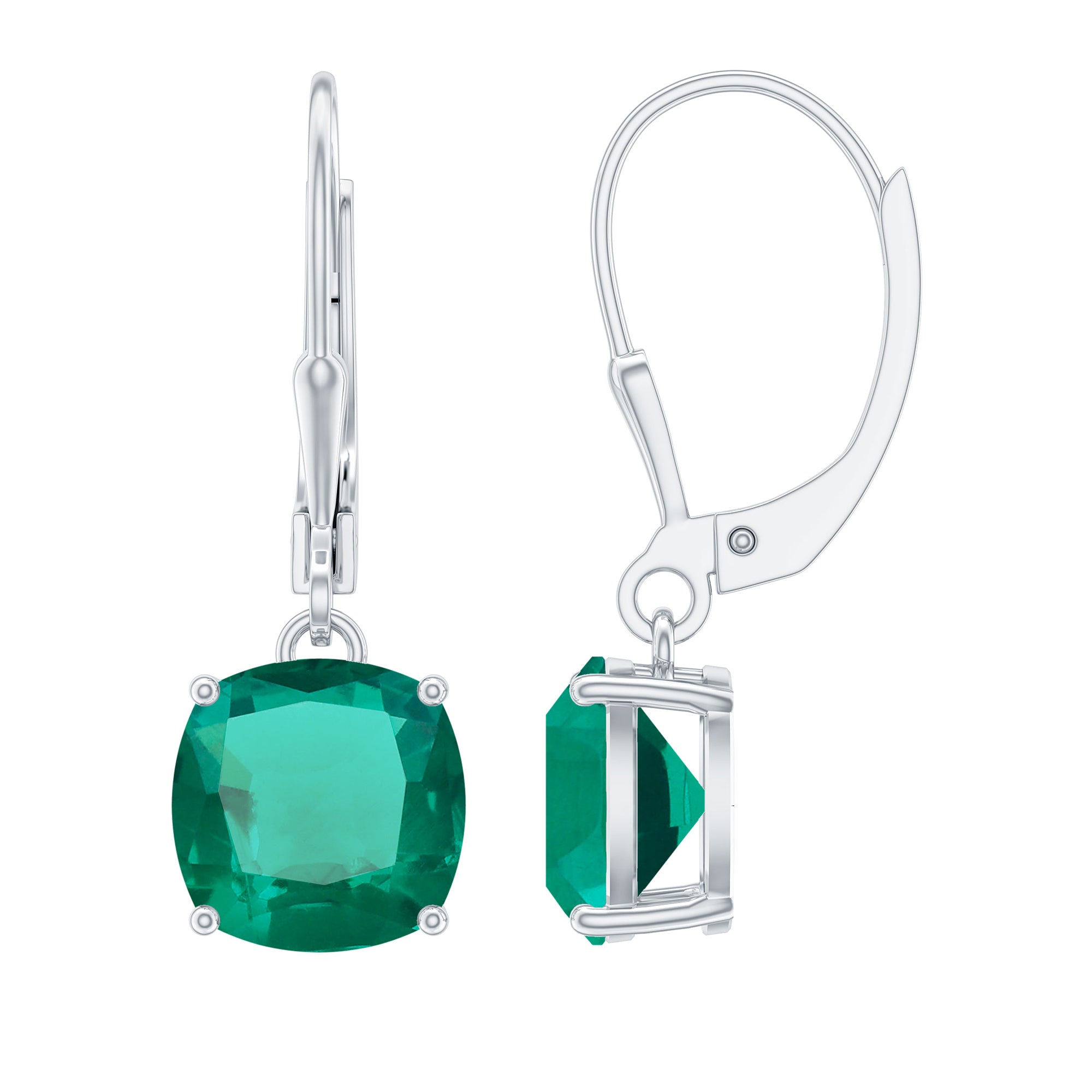8MM Cushion Cut Lab Grown Emerald Hoop Earrings