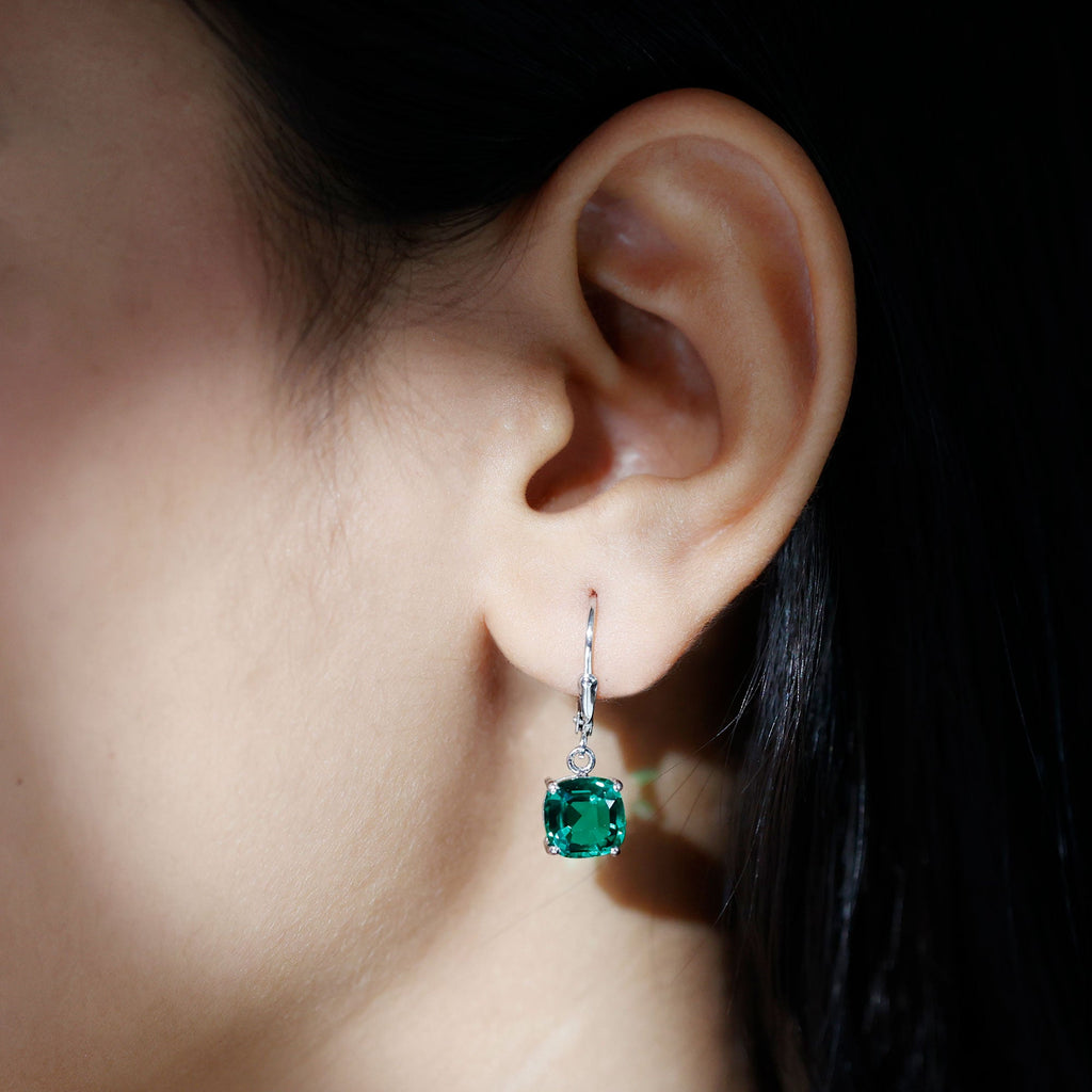 8MM Cushion Cut Lab Grown Emerald Hoop Earrings