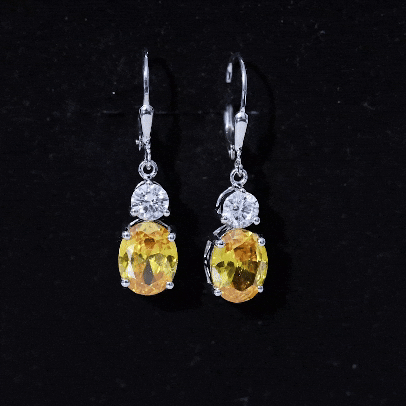 Lab Grown Yellow Sapphire and Moissanite Drop Earrings with Leverback