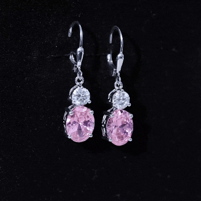 Oval Lab Grown Pink Sapphire Drop Earrings with Moissanite