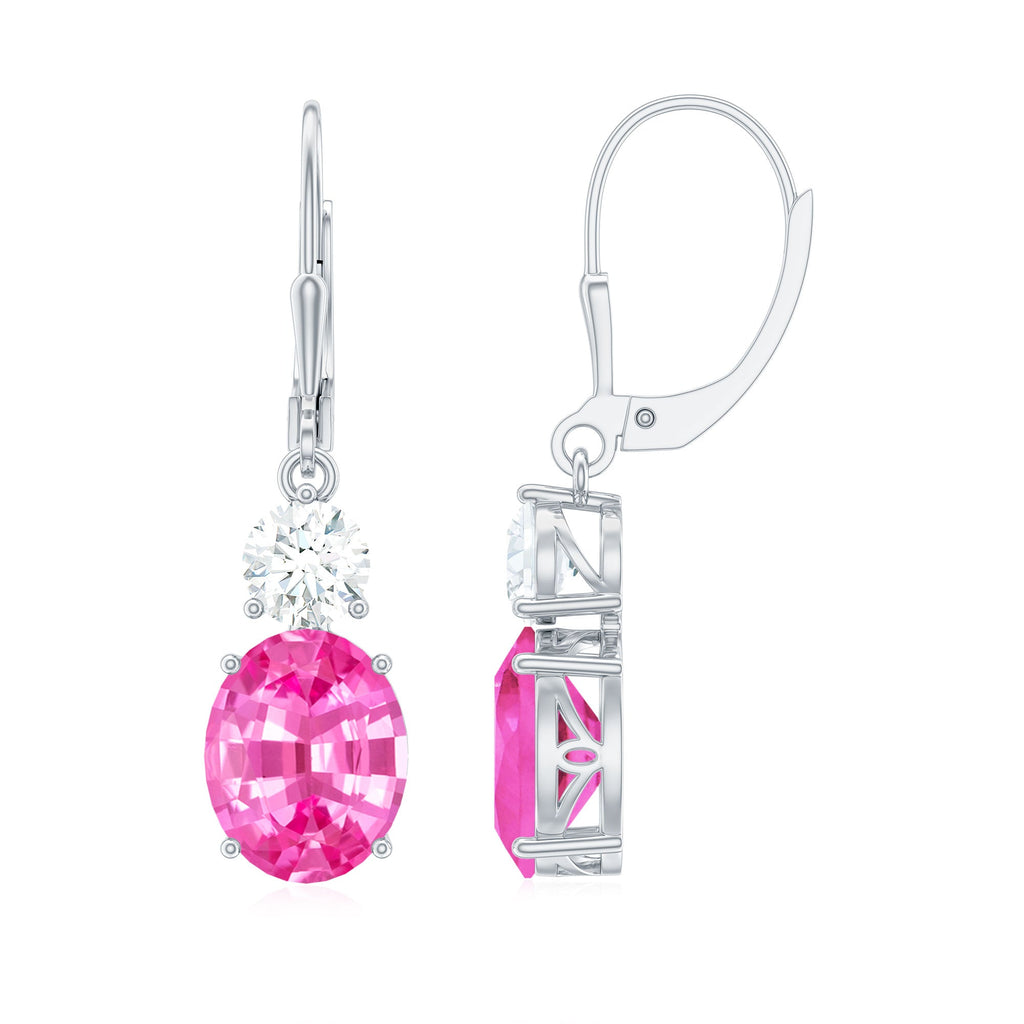 Oval Lab Grown Pink Sapphire Drop Earrings with Moissanite