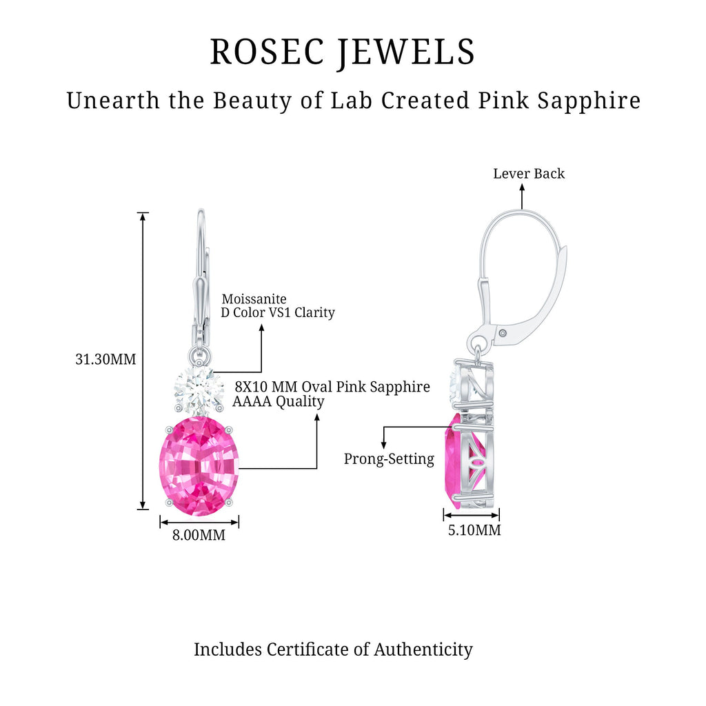 Oval Lab Grown Pink Sapphire Drop Earrings with Moissanite