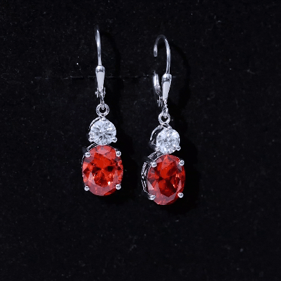 Lab Grown Orange Sapphire Drop Earrings with Moissanite