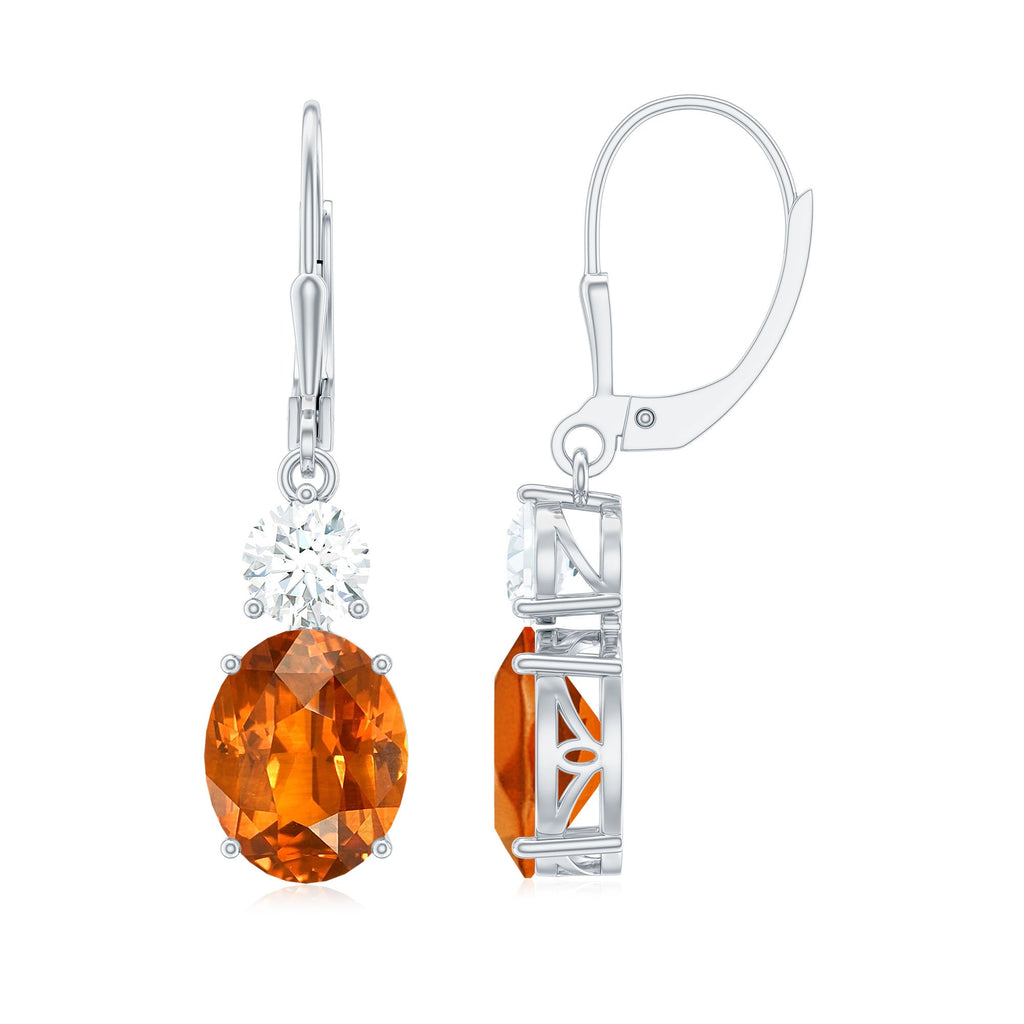 Lab Grown Orange Sapphire Drop Earrings with Moissanite