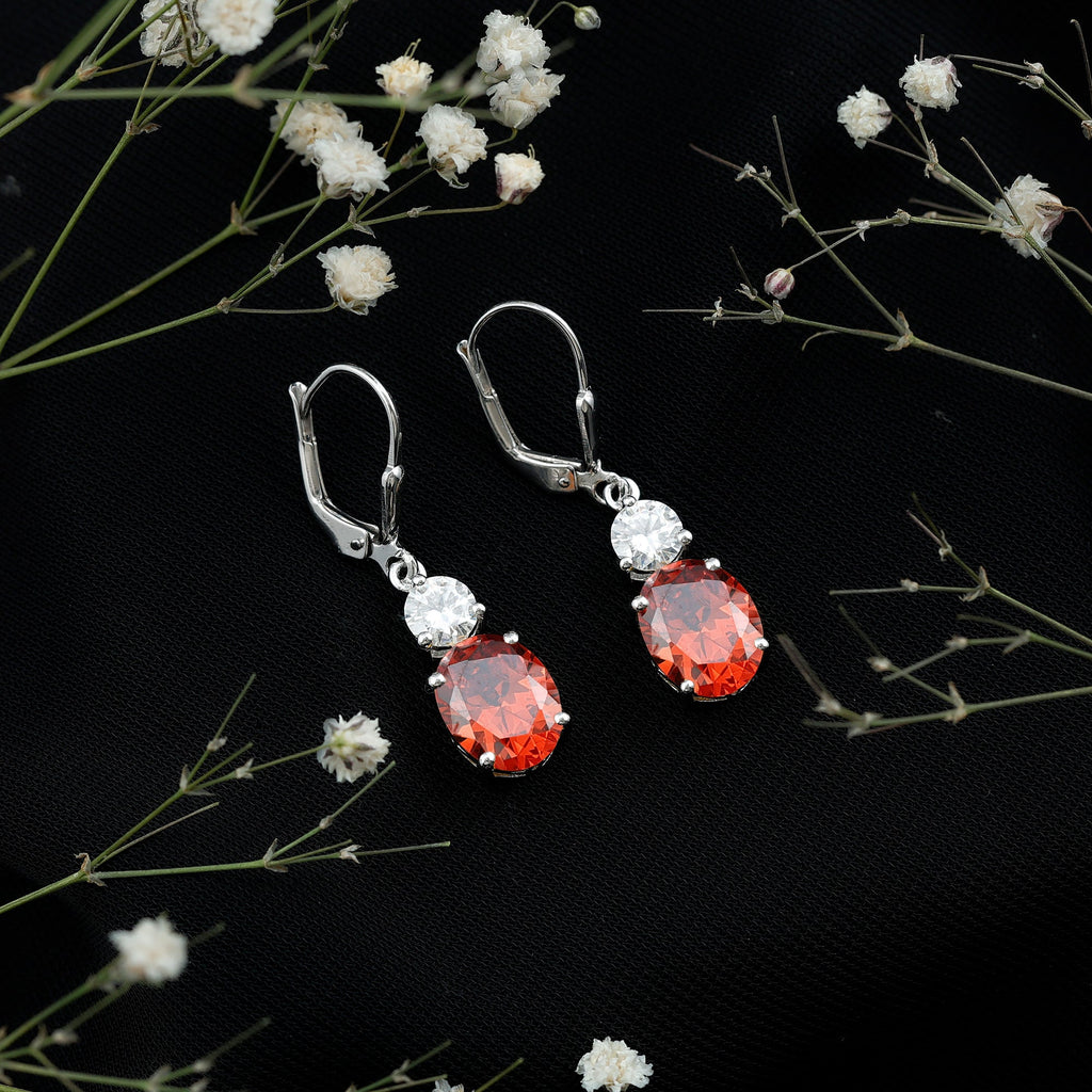 Lab Grown Orange Sapphire Drop Earrings with Moissanite