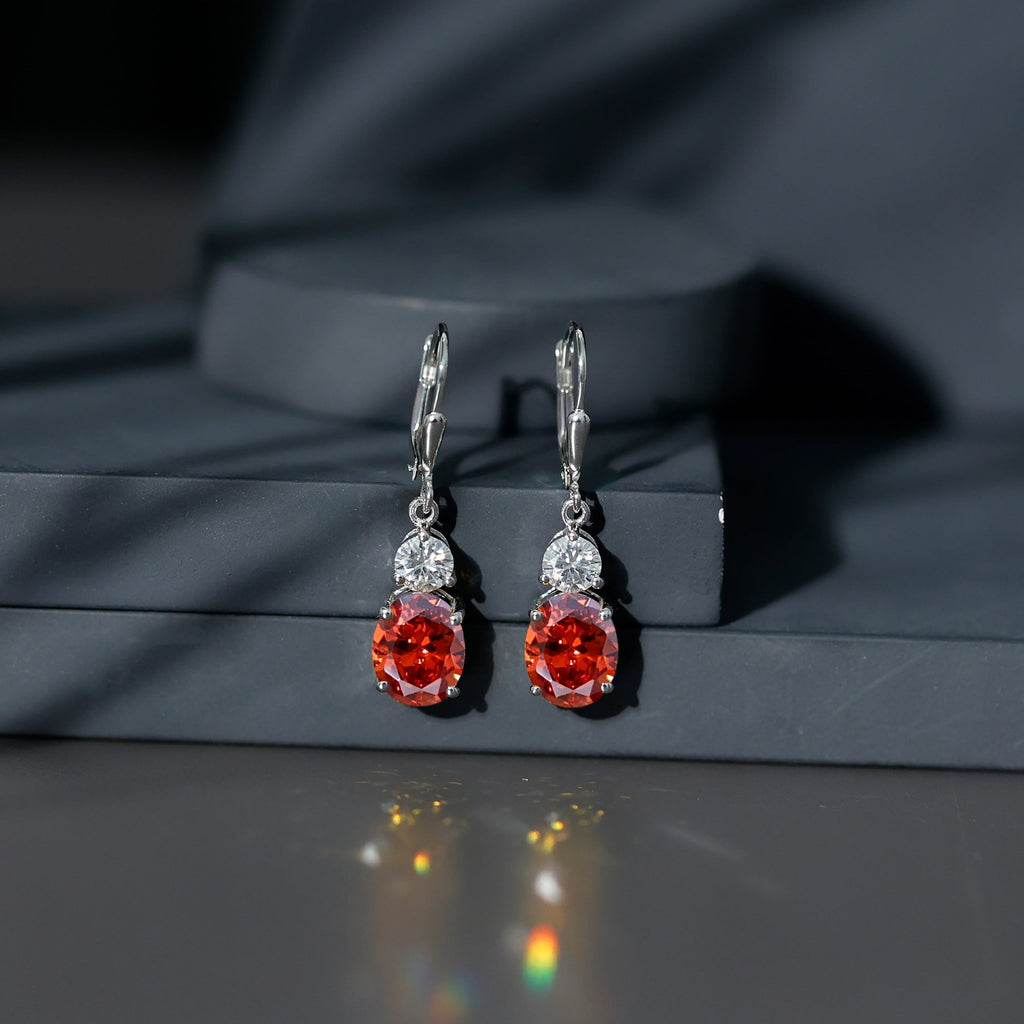Lab Grown Orange Sapphire Drop Earrings with Moissanite