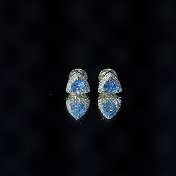 Trilliant Cut Blue Topaz and Diamond Stud Earrings