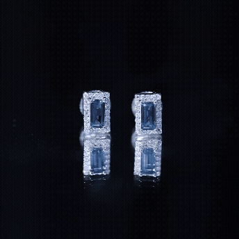 Natural Baguette London Blue Topaz Diamond Halo Stud Earrings