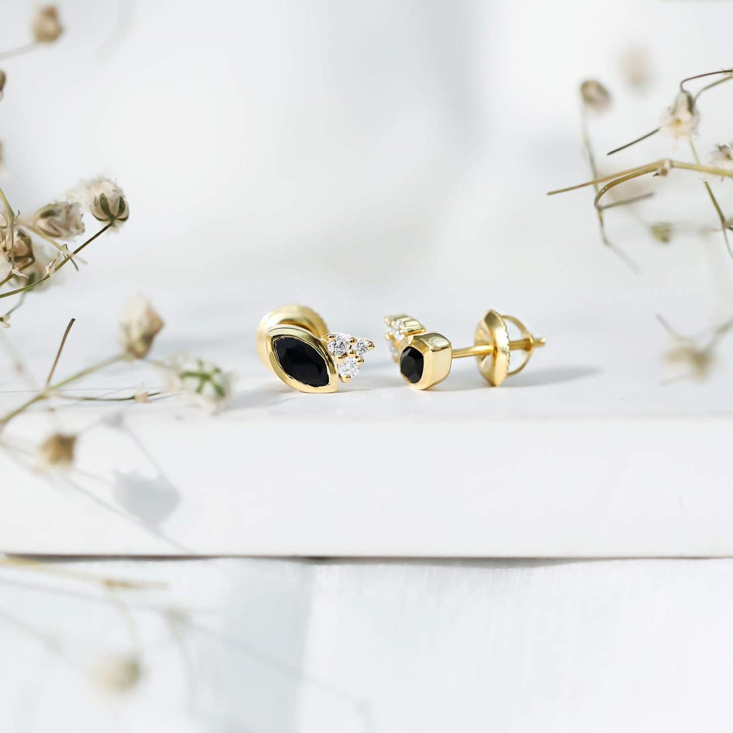 Marquise Cut Lab Grown Black and White Diamond Stud Earrings