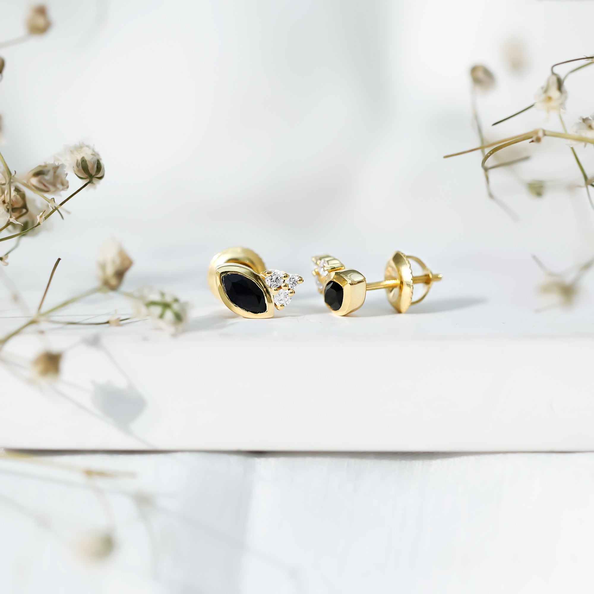 Marquise Cut Lab Grown Black and White Diamond Stud Earrings