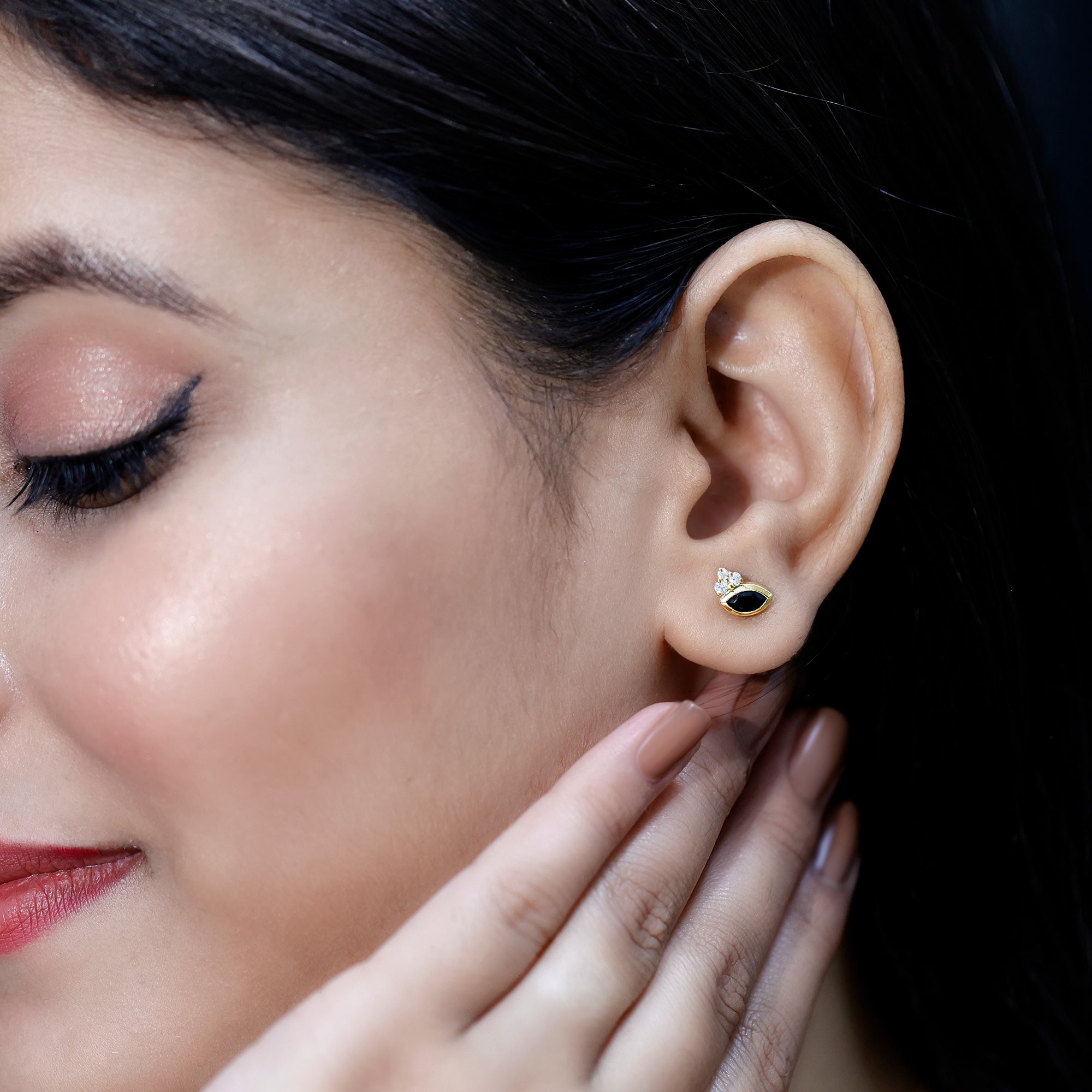 Marquise Cut Lab Grown Black and White Diamond Stud Earrings