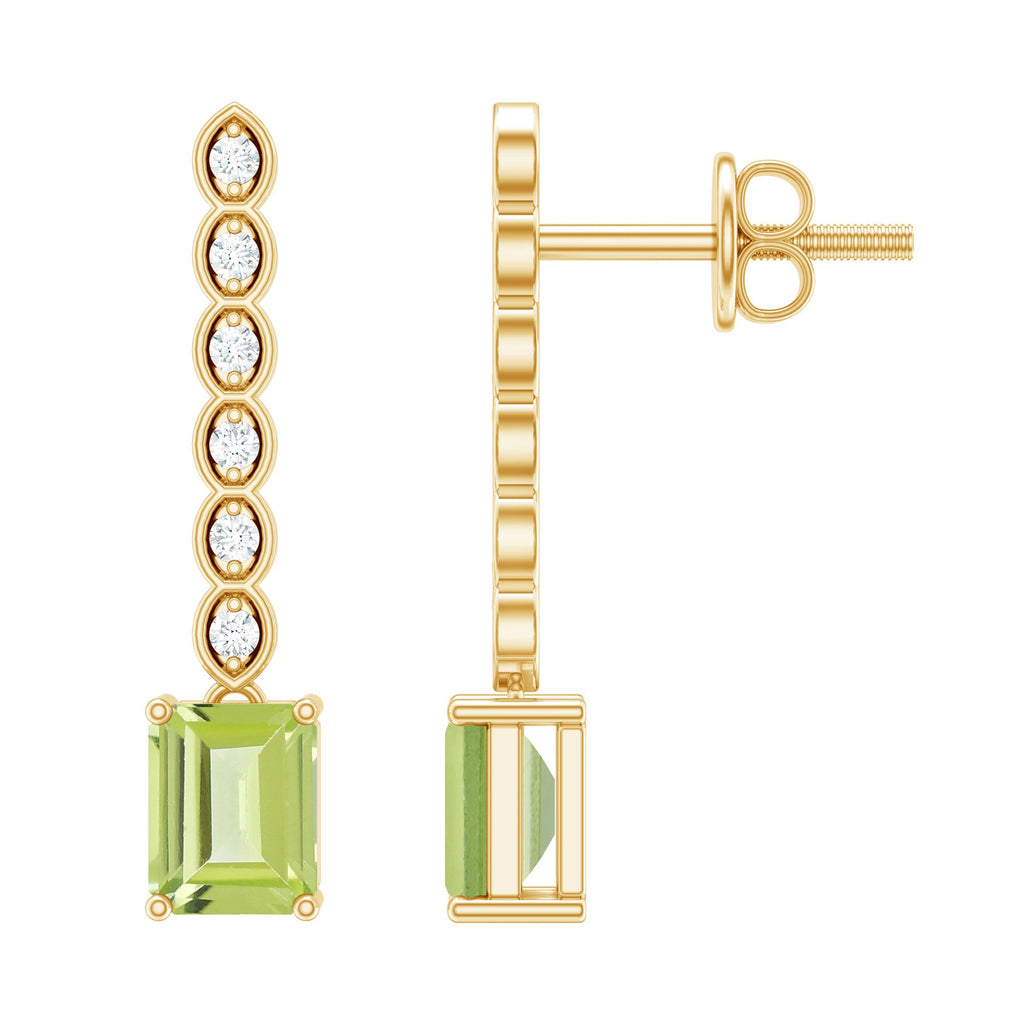 Certified Peridot and Diamond Drop Earrings in Gold Plated Silver