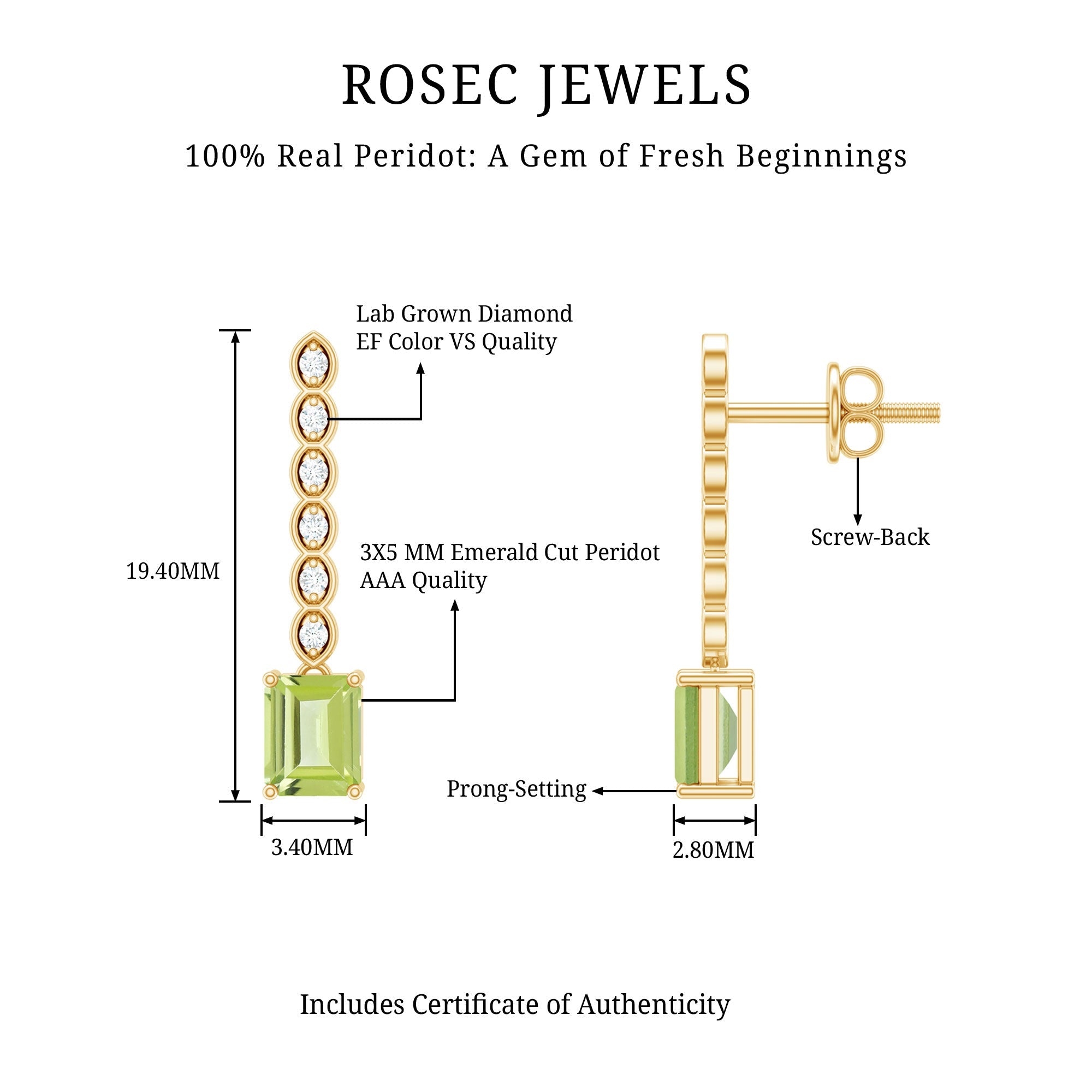 Certified Peridot and Diamond Drop Earrings in Gold Plated Silver