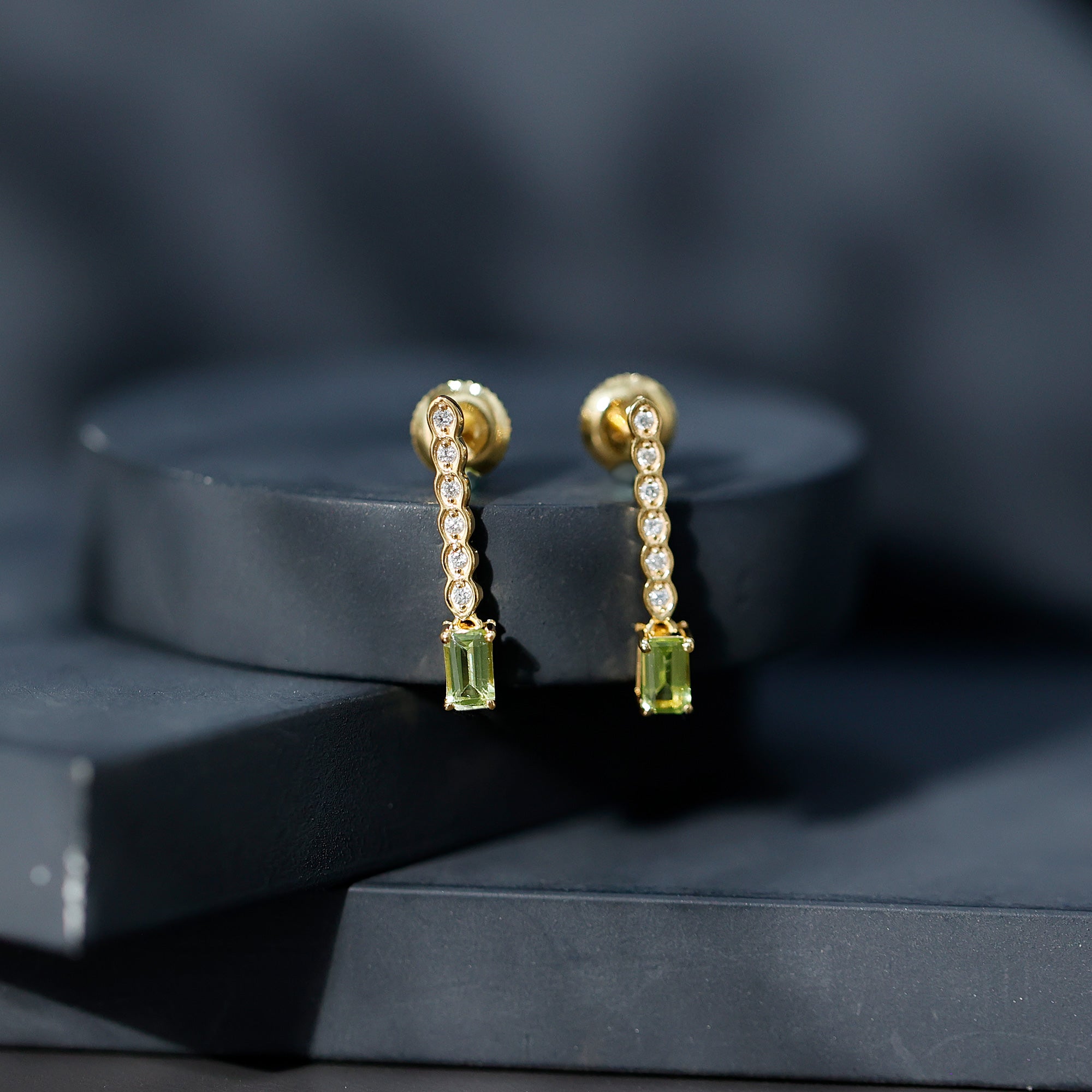 Certified Peridot and Diamond Drop Earrings in Gold Plated Silver