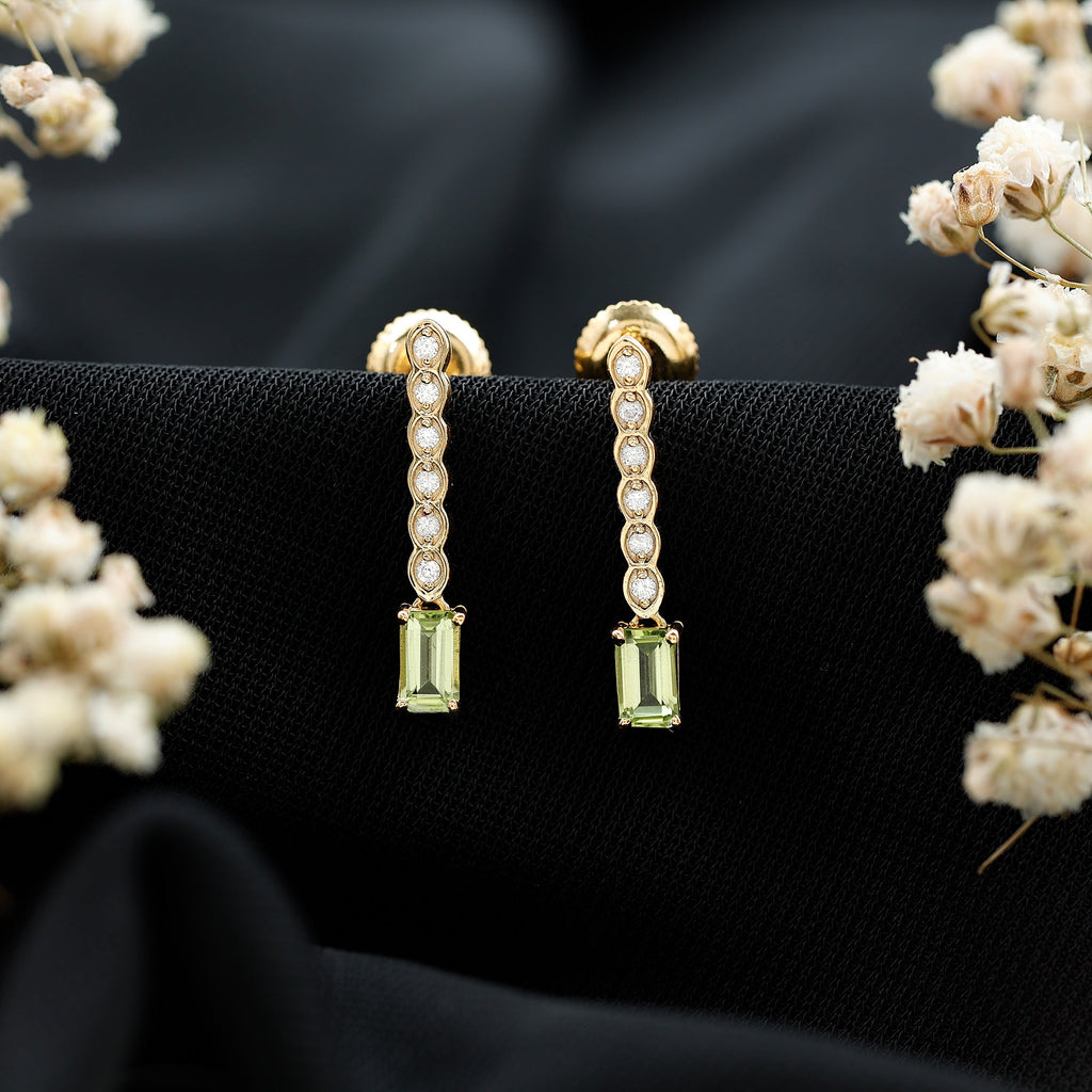 Certified Peridot and Diamond Drop Earrings in Gold Plated Silver
