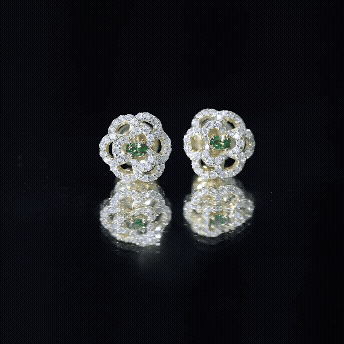 Lab Grown Emerald Diamond Flower Stud Earrings with Screw Back