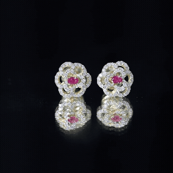 Nature Inspired Lab Grown Ruby Diamond Flower Stud Earrings