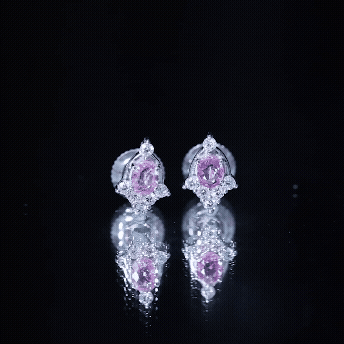 Oval Cut Pink Sapphire and Diamond Stud Earrings for Women