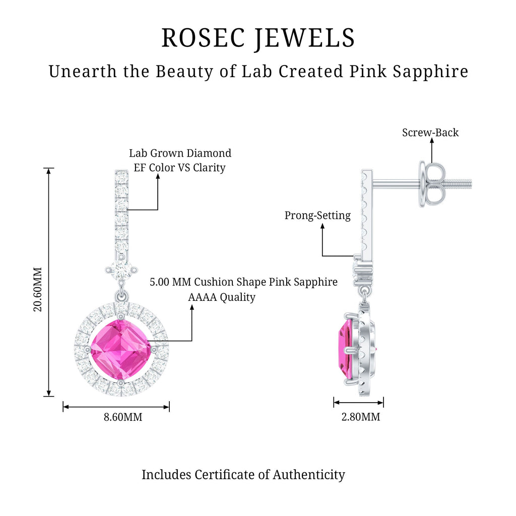 Lab Grown Pink Sapphire and Diamond Bridal Earrings in Silver