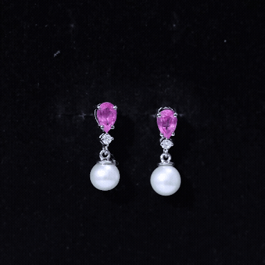 Freshwater Pearl Bridal Drop Earrings with Lab Pink Sapphire