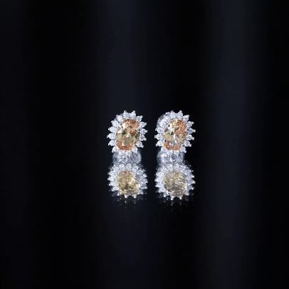 Oval Cut Lab Grown Yellow Sapphire and Moissanite Stud Earrings