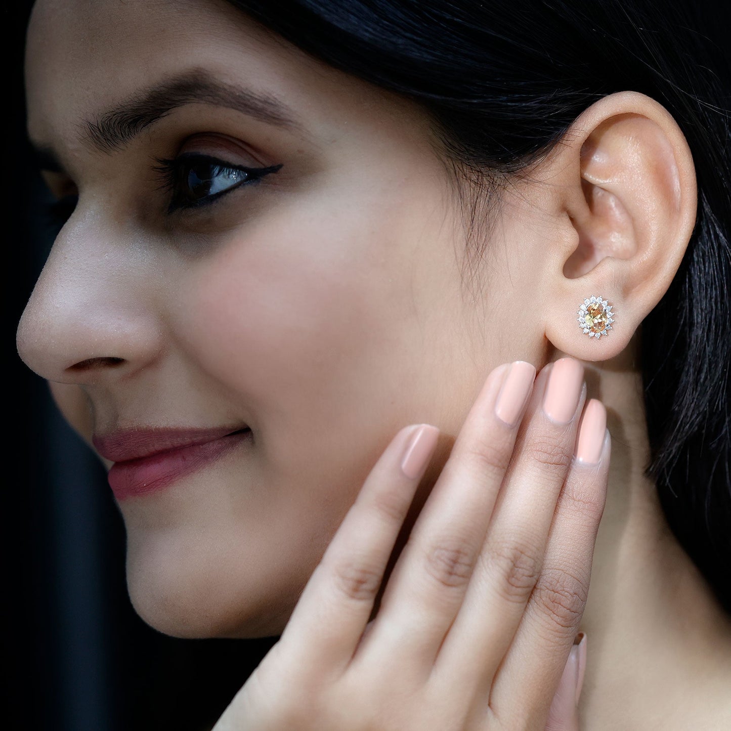 Oval Cut Lab Grown Yellow Sapphire and Moissanite Stud Earrings