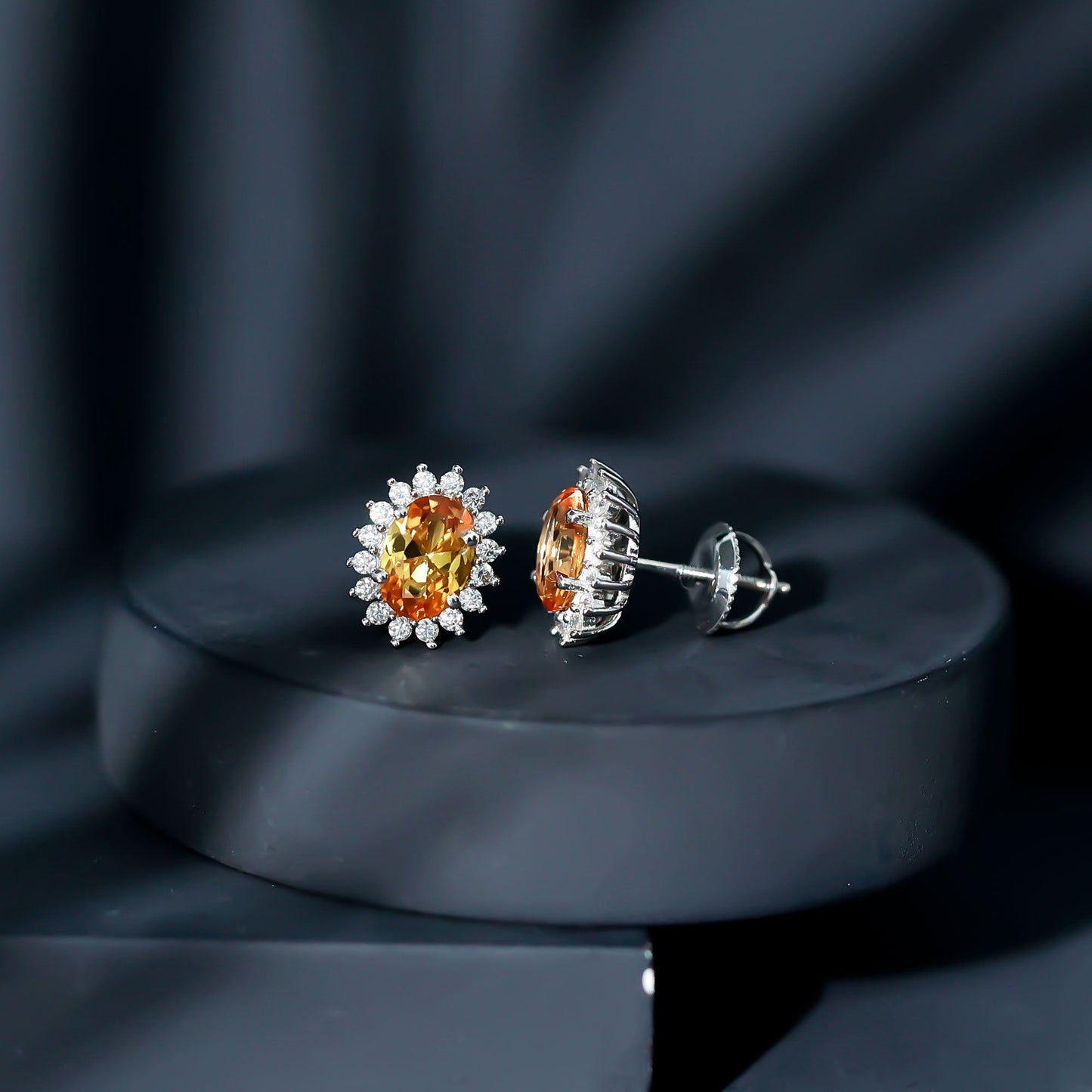 Oval Cut Lab Grown Yellow Sapphire and Moissanite Stud Earrings