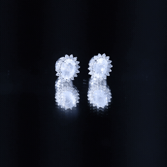 Genuine 5X7 MM Moonstone and Diamond Halo Stud Earrings