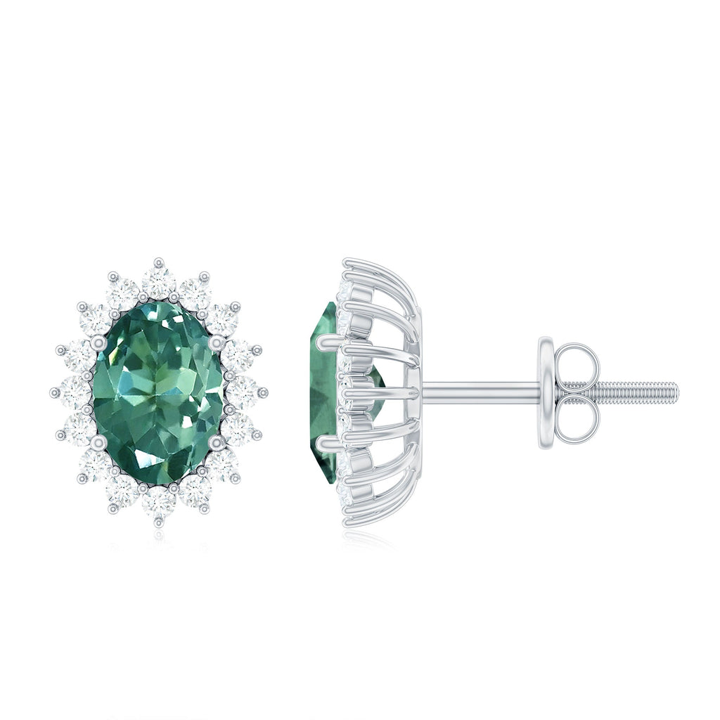 Lab Grown Green Sapphire Stud Earrings with Moissanite Halo