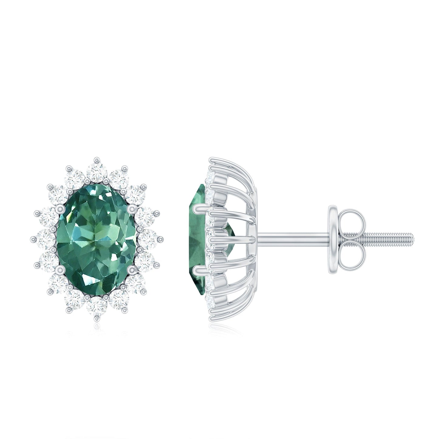 Lab Grown Green Sapphire Stud Earrings with Moissanite Halo