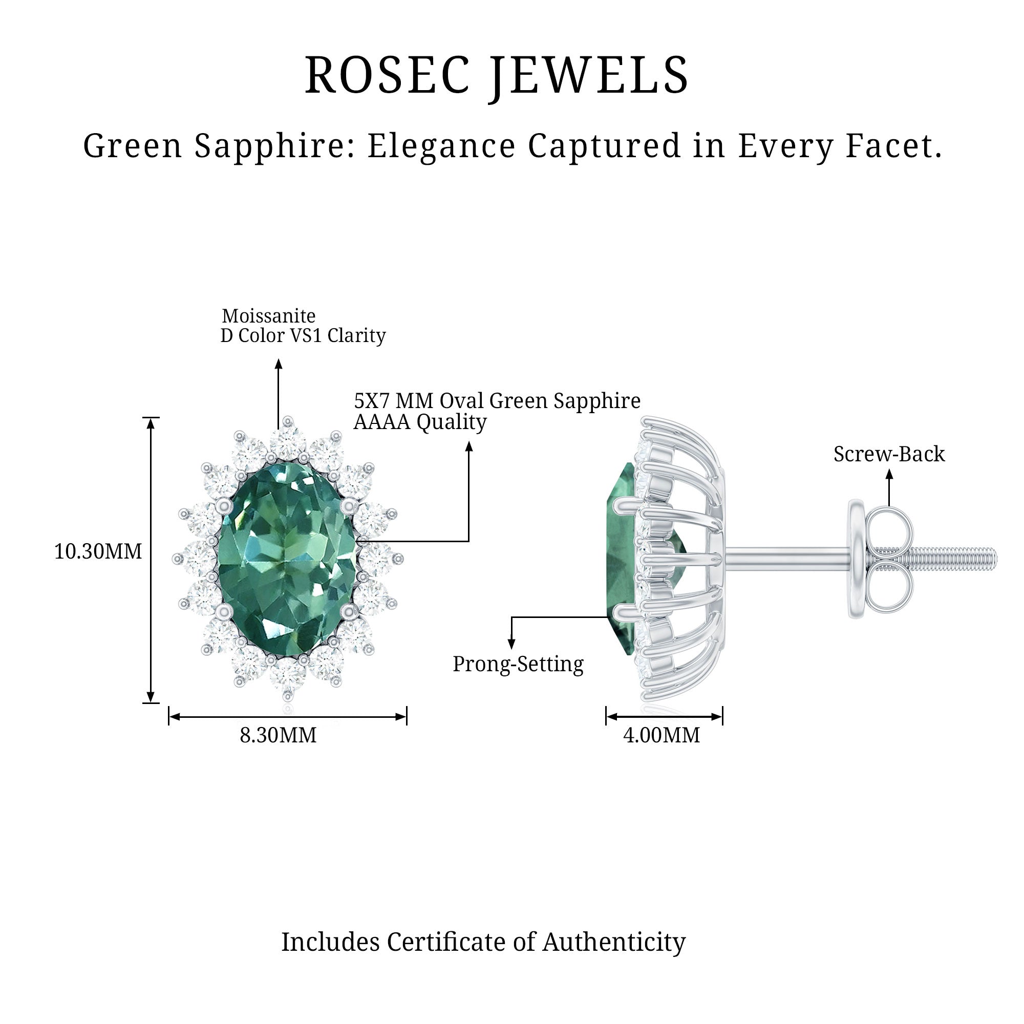 Lab Grown Green Sapphire Stud Earrings with Moissanite Halo