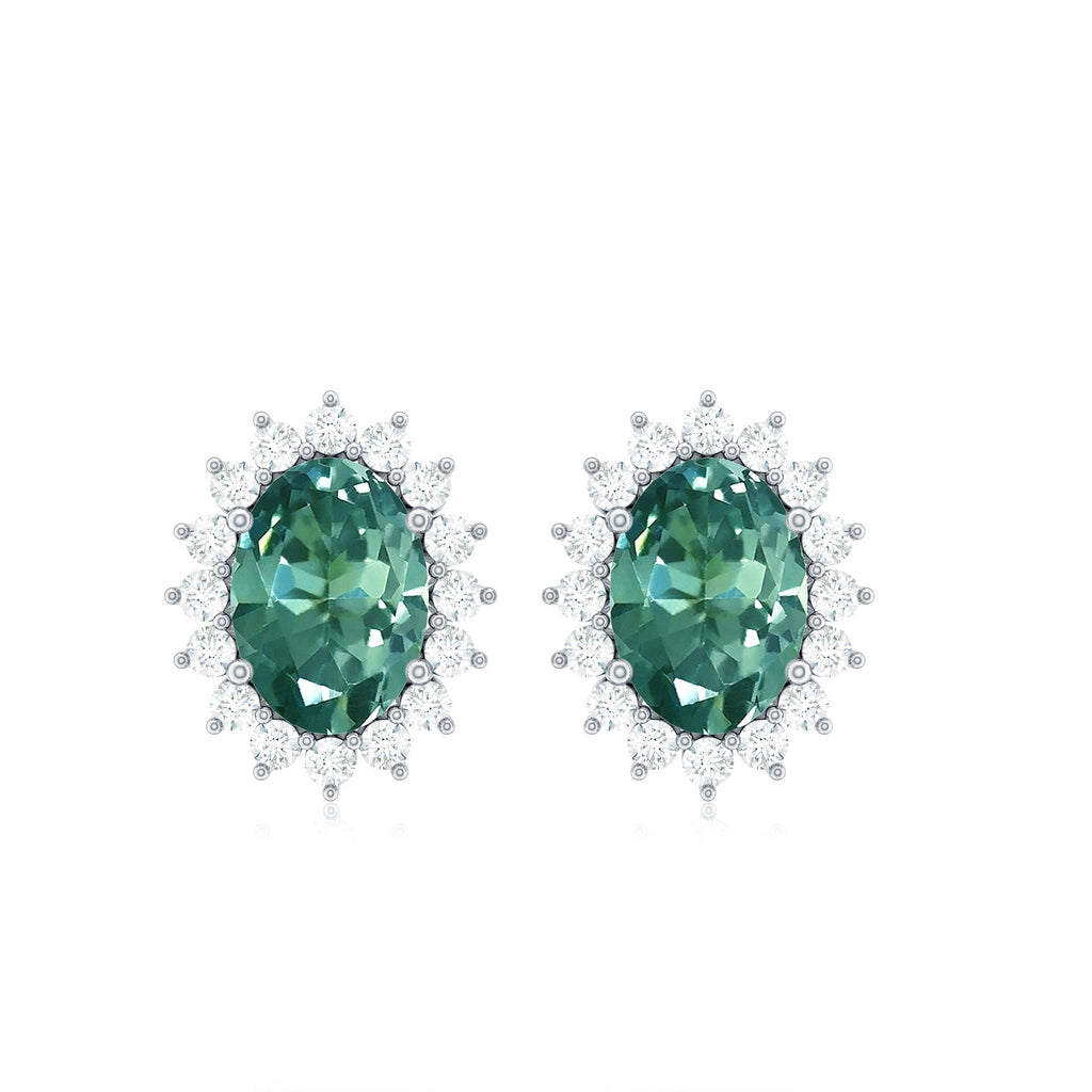 Lab Grown Green Sapphire Stud Earrings with Moissanite Halo