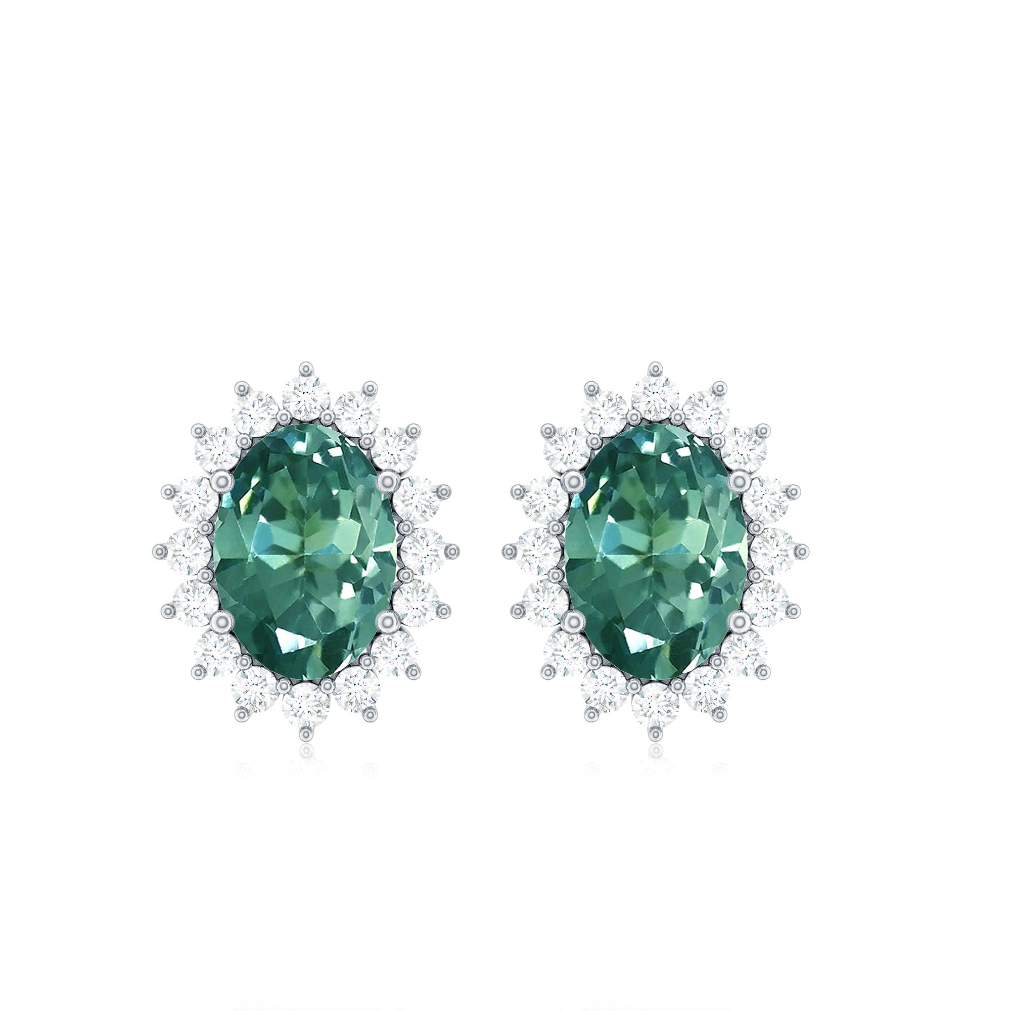 Lab Grown Green Sapphire Stud Earrings with Moissanite Halo