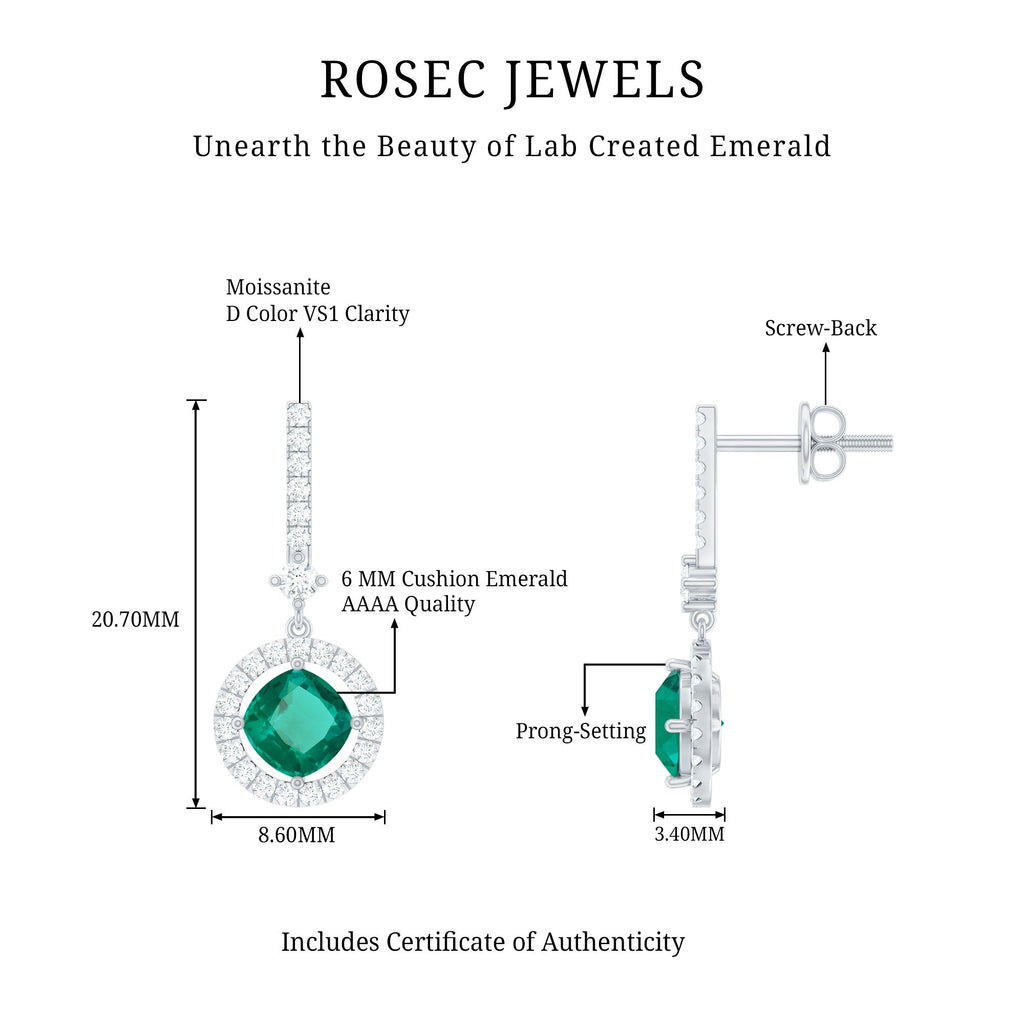 Lab Created 6 MM Emerald Moissanite Drop Dangle Earrings in Silver