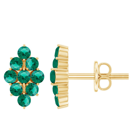 Lab Grown Emerald Stud Earrings in Yellow Gold Plated Silver