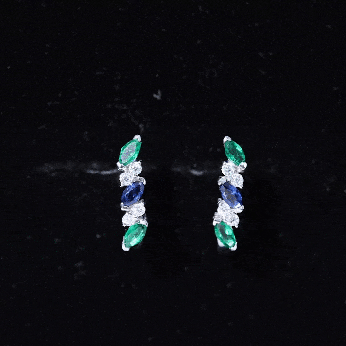 Certified Multi Gemstone J Hoop Earrings with Screw Backs
