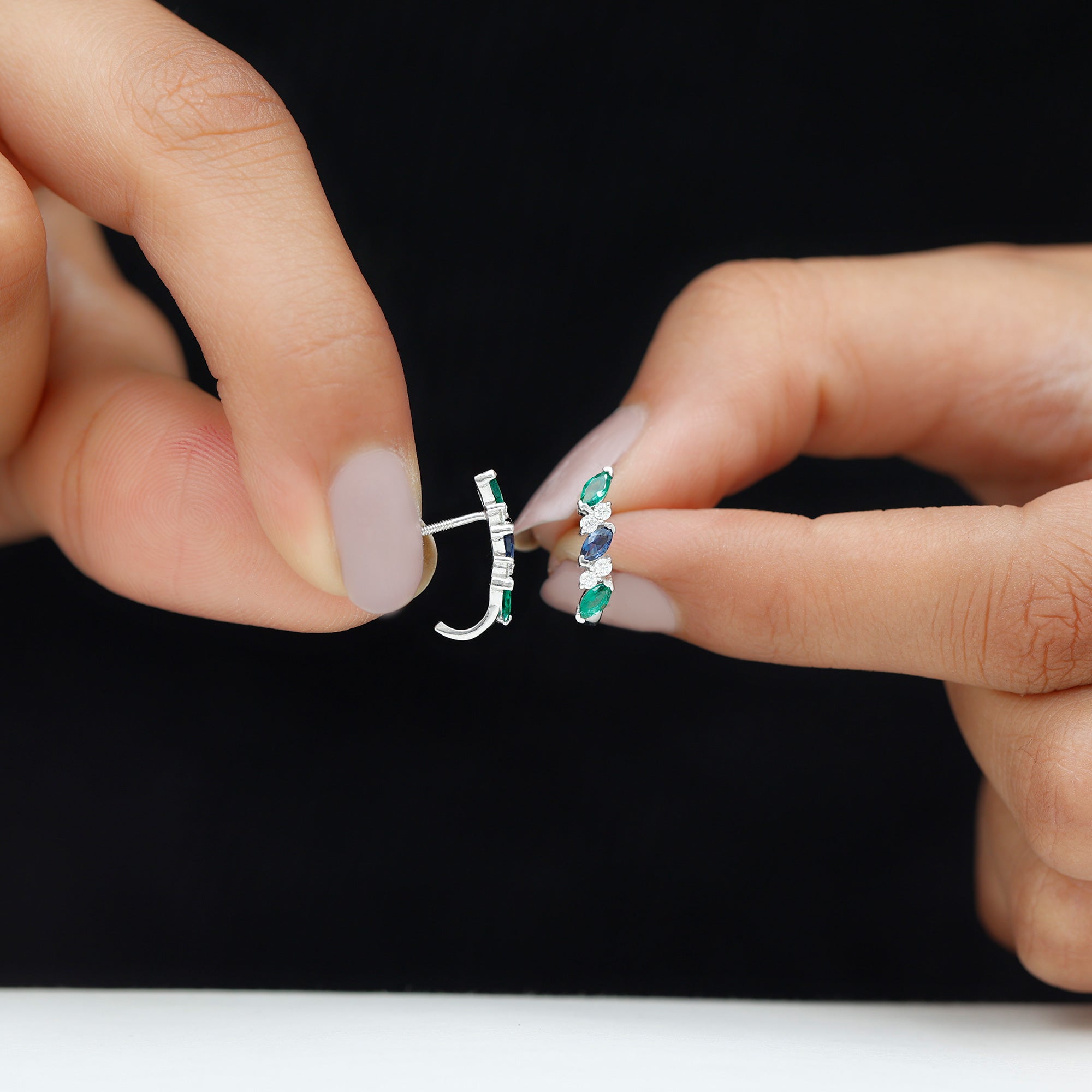 Certified Multi Gemstone J Hoop Earrings with Screw Backs