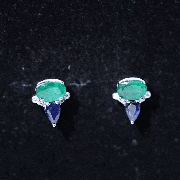Lab Grown Emerald and Sapphire Vintage Stud Earrings