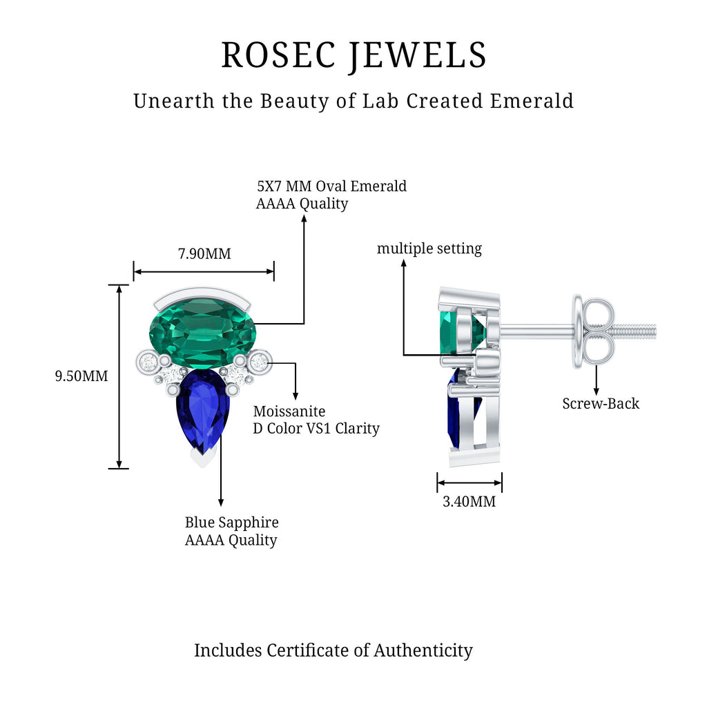 Lab Grown Emerald and Sapphire Vintage Stud Earrings