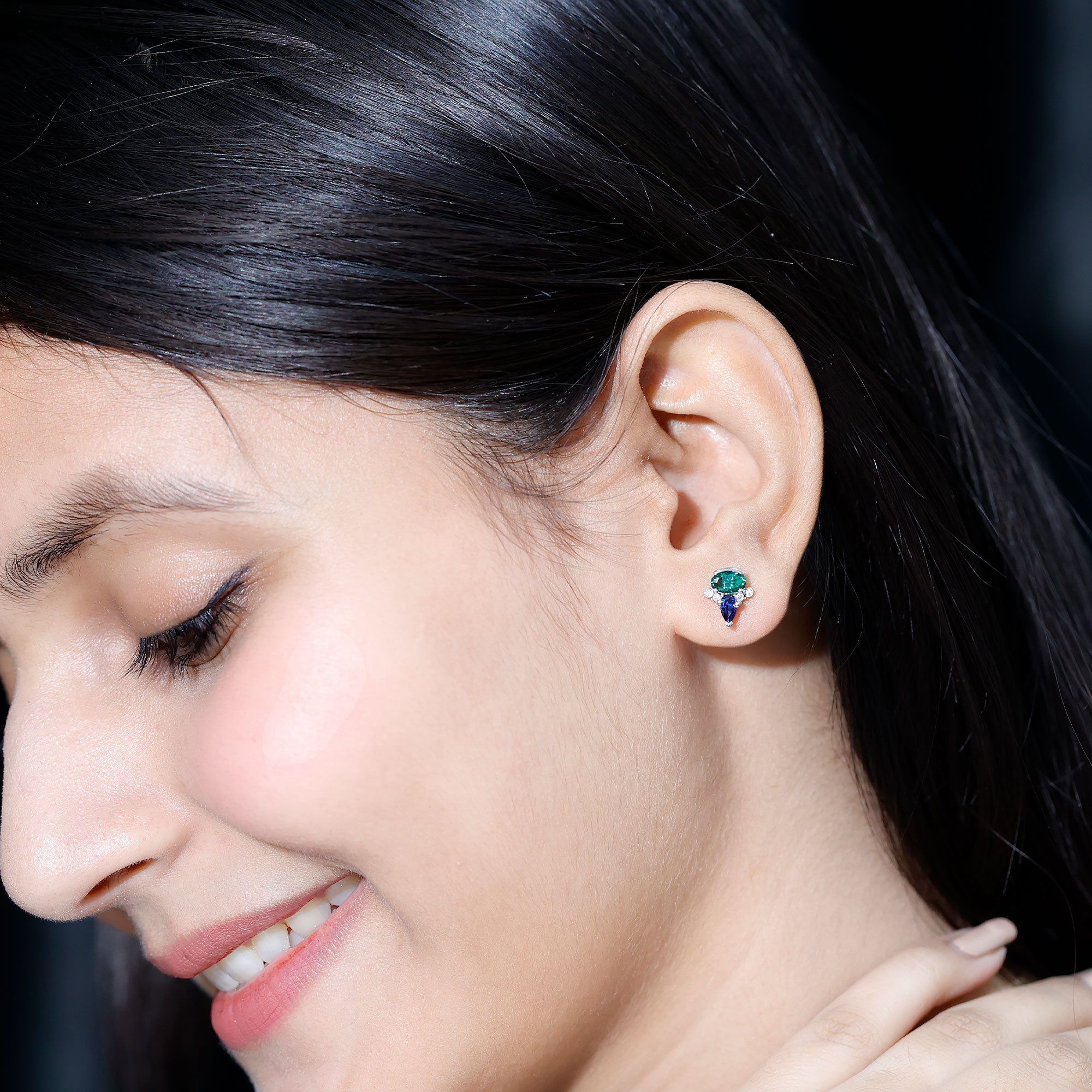 Lab Grown Emerald and Sapphire Vintage Stud Earrings