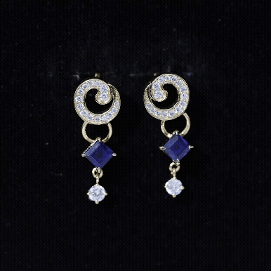 Lab Grown Blue Sapphire and Diamond Wedding Dangle Earrings