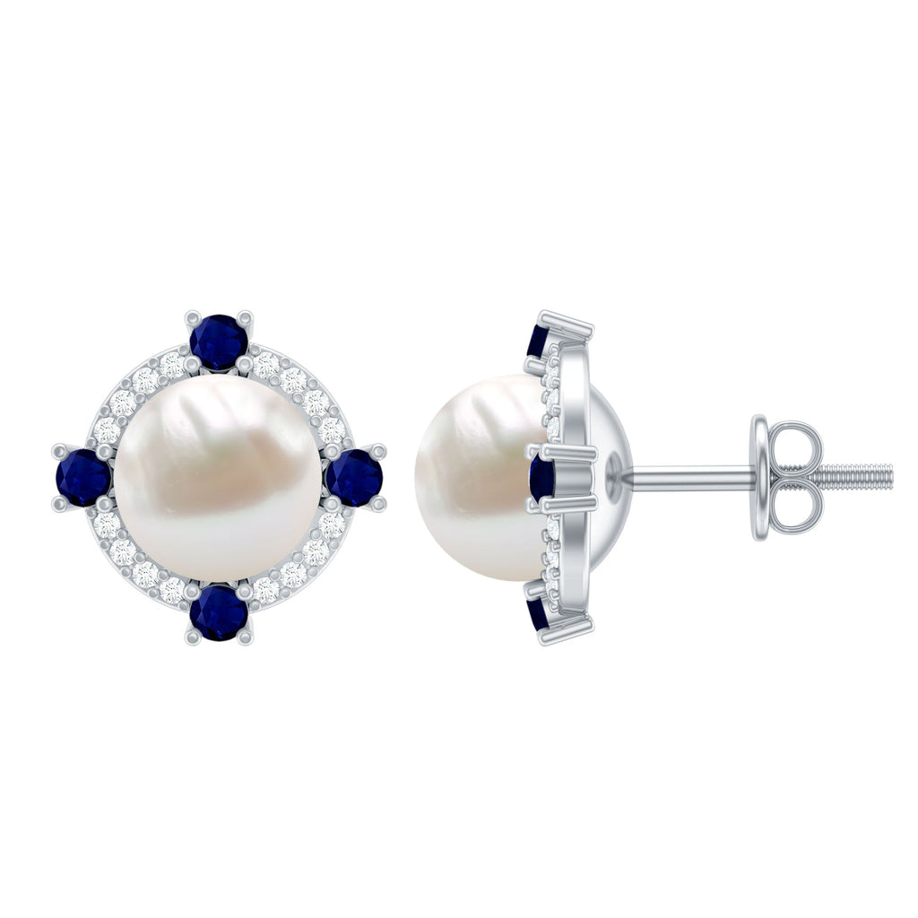 Certified 7 MM Cultured Pearl Halo Stud Earrings