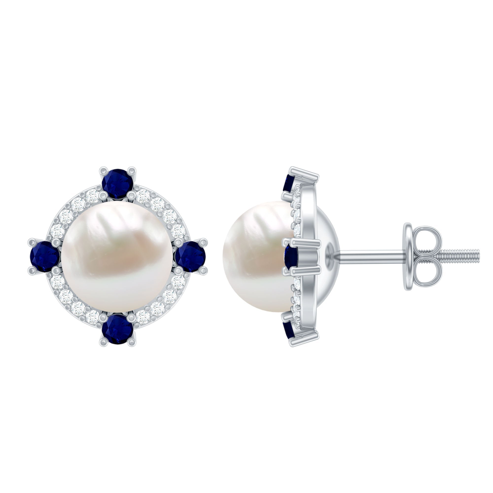 Certified 7 MM Cultured Pearl Halo Stud Earrings