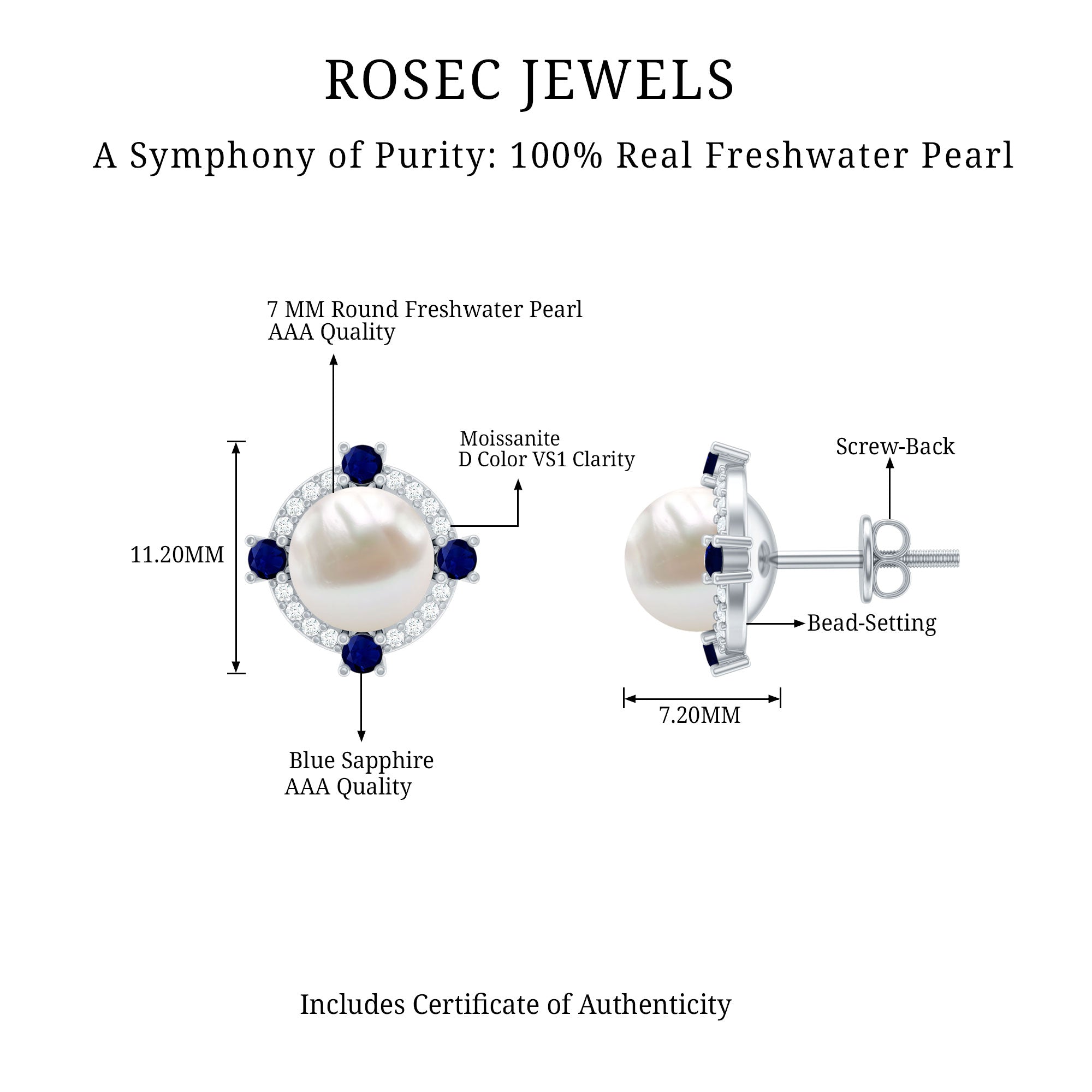 Certified 7 MM Cultured Pearl Halo Stud Earrings