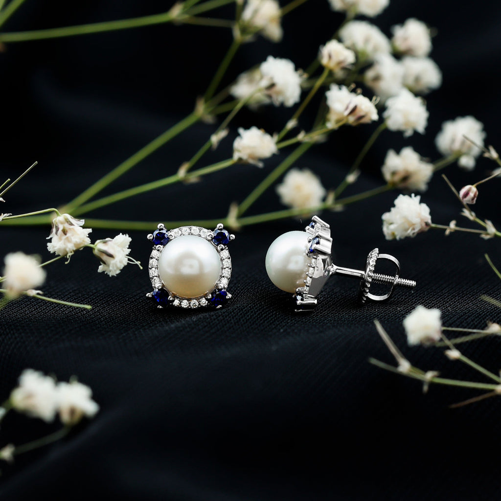 Certified 7 MM Cultured Pearl Halo Stud Earrings